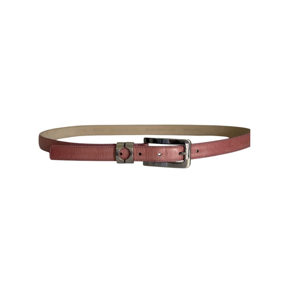 Women’s Pink Genuine Italian Leather Slim Belt Silver Buckle M Casual